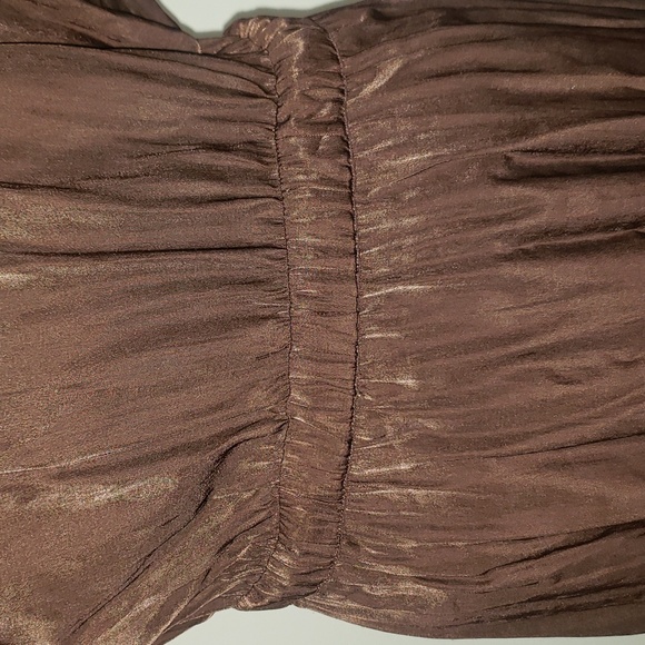 Banana Republic SS Shiny Satin Sheen Twill Wrap Burnt Umber Brown Midi Dress S - Picture 5 of 16
